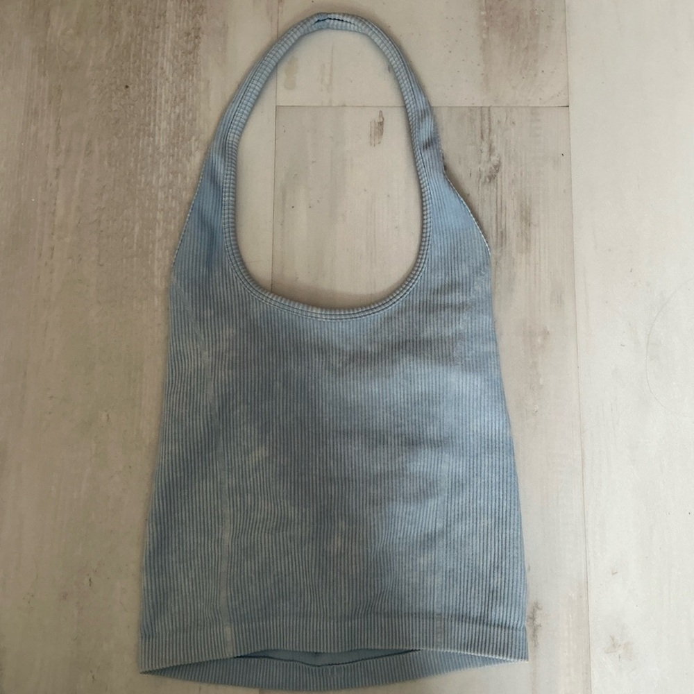 American Eagle Light Blue Ribbed Scoop Neck Halter Top